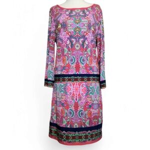Laundry By Shelli Segal Paisley Pink Retro Style Long Sleeve Mini Dress